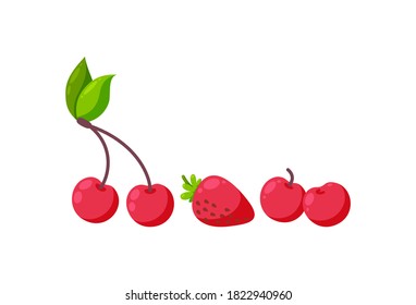 Berries isolated in white background. Fresh cherries and strawberries. Vector illustration in cute cartoon style