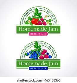 Berries Jam Label Collection. Template of lebel design. Natural product of Strawberry, Raspberries and Blueberry