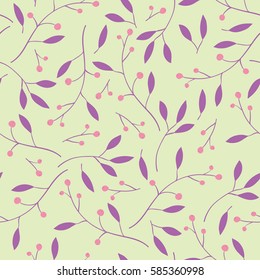 Berries, leaves and branches vector seamless pattern.