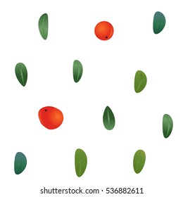 Berries and Leaves Bright Vector Seamless Pattern
