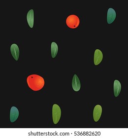 Berries and Leaves Dark Vector Seamless Pattern