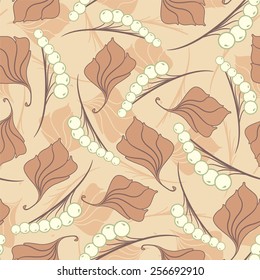 berries and leaves on a beige background in seamless pattern