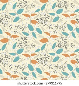 berries and leaves on a white background in seamless pattern