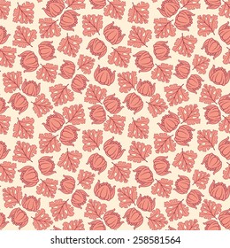 berries and leaves on a yellow background in seamless pattern