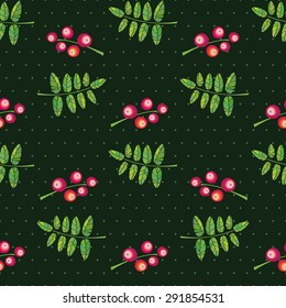 Berries and leaves. Seamless pattern.