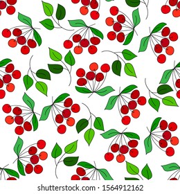 Berries with leaves. Seamless pattern with transparent background. Vector graphics