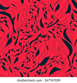 Berries and leaves.Vector background with foliage. Seamless pattern can be used for wallpapers, web page background,surface textures.