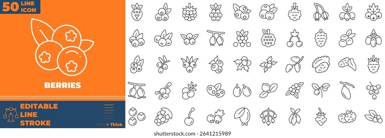 Berries Line Editable Icons set. Vector illustration in modern thin line style of berries icons: berry, cherry, fruit, etc