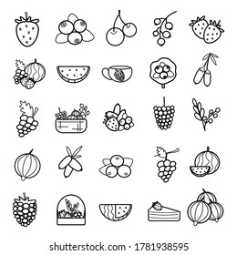 Berries line icon set isolated on white background