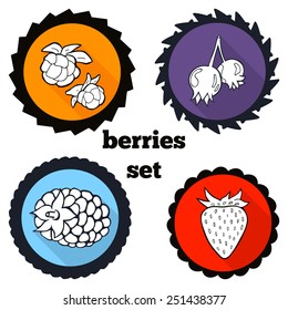 Berries logo set. Hand drawn berries. Cloudberry, strawberry, blackberry, amelanchier.