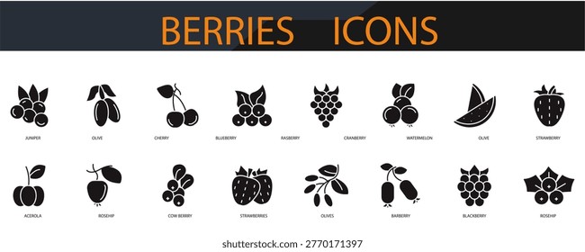 berries mountain icons set minimalist flat style design, berries  mountain Vector set illustration  on white background