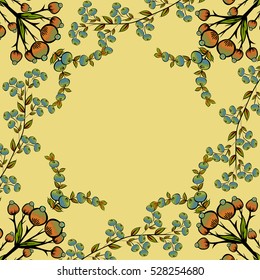 Berries natural vector background. Floral pattern place text. 