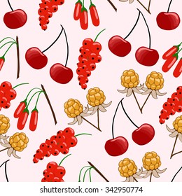 Berries on pink background. Seamless pattern