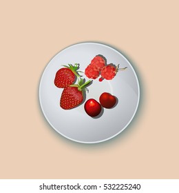 Berries on a plate, vector illustration