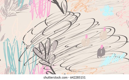 Berries on roughly scribbled textured background.Abstract seamless pattern. Universal bright background for greeting cards, invitations. Had drawn ink and marker watercolor texture.
