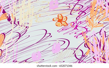 Berries on roughly scribbled textured background.Abstract seamless pattern. Universal bright background for greeting cards, invitations. Had drawn ink and marker watercolor texture.