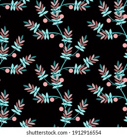 Berries on a twig seamless pattern. Watercolor illustration. Floral art.