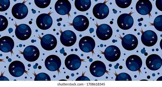 Beeren-Muster. schwarz reife Johannisbeeren. Vektorillustration. Design von Kindertextilien.