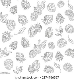 Berries pattern mixed on the white background. Seamless pattern. Contour drawing. Vector