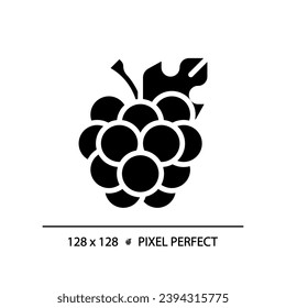 Berries pixel perfect black glyph icon. Fresh blackberry. Healthy food. Summer fruit. Wellness lifestyle. Silhouette symbol on white space. Solid pictogram. Vector isolated illustration