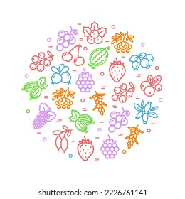 Berries Round Design Template Color Thin Line Icon Concept for Promotion, Marketing and Advertising. Vector illustration