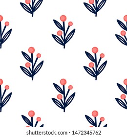  Berries in Scandinavian style, seamless pattern background. Design for fabric, wrapping, textile, wallpaper, apparel.