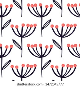  Berries in Scandinavian style, seamless pattern background. Design for fabric, wrapping, textile, wallpaper, apparel.