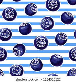 Berries seamless pattern. Blueberry. Summer fruits colors vector striped background. 