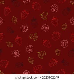 berries seamless pattern in doodle style. simple vector hand drawing strawberry, raspberry, blackberry, gooseberry