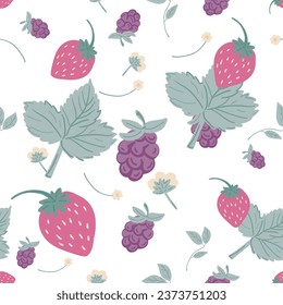 Berries seamless pattern hand drawn strawberry and blackberry