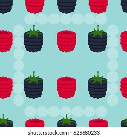 Berries seamless pattern.Vector illustration of natural and organic food. Endless texture can be used for fills, web page background, surface. Elements: raspberry, blackberry.