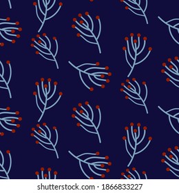 berries seamless vector pattern, winter holiday print, red seasonal fruit  