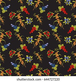 Berries set isolated on dark background. Seamless pattern. Design element for wrapping paper or fabric.