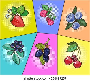 Berries set pop art comic
