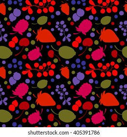 Berries silhouettes - flat style background pattern. Seamless vector design.