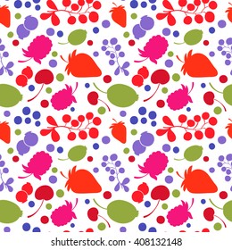Berries silhouettes - flat style background pattern. Seamless vector design.