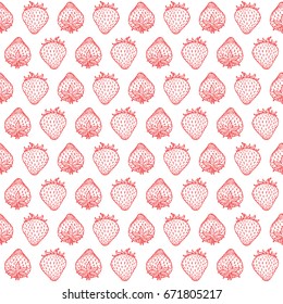 Berries strawberries on white background, seamless print pattern, vector image