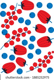 Berries strawberry, berries raspberry, blueberries. Funny colored typography poster, apparel print design, bar menu decoration. Vector abstract cartoon illustration. Fruits lover concept. EPS 10. Isol