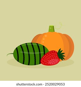 
Bagas de morango, melancia e abóbora vegetal