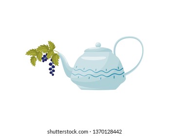 Berries in teapot on white background. Vector illustration.