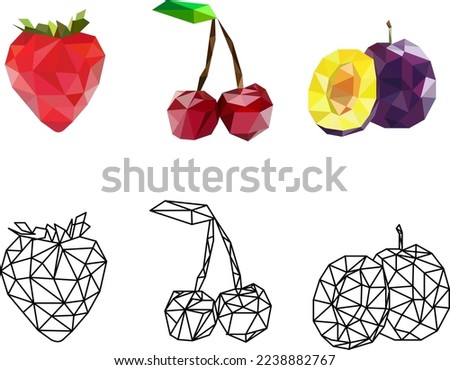 berries from triangles: strawberry, plum, cherry
