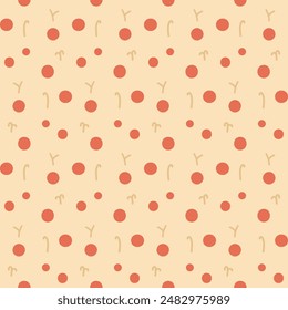 Berries twigs seamless pattern. Red dots repeat background. Vector hand drawn illustration.