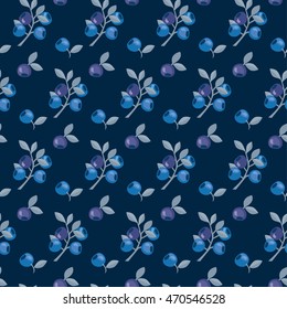 berries vector background illustration. blueberry, bilberry image. abstract decorative vintage motif. seamless pattern on dark blue backdrop. berry background pattern