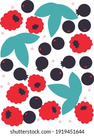 Berries vector. Banner forest berries raspberry, blueberries in modern style for flyer. Cartoon flat fruits illustration. Abstract berries clip art. Ornament for kitchen textile.