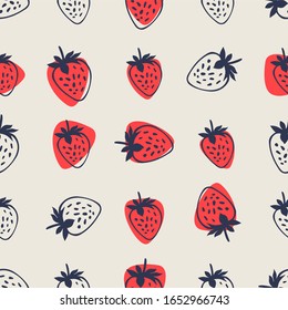 Berries vector fruit strawberry with leaves seamless pattern for textile prints, cards, design. Flat style strawberry vector pattern. Strawberry fruit pattern with seamless background illustration. 