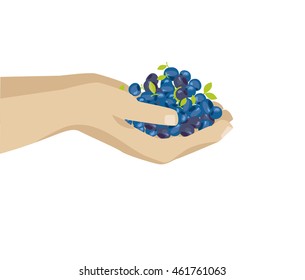 berries vector illustration. blueberry, bilberry in human hand image. abstract decorative vintage pattern