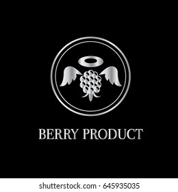 Berries vector logo. Fruits silver label template
