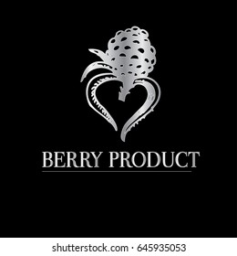Berries vector logo. Fruits silver label template