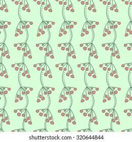 berries of viburnum seamless pattern green background