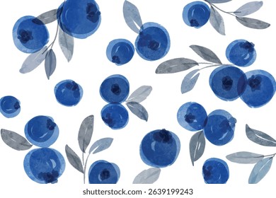 Berries watercolor art pattern frame background. Sweet blueberry in frame. Vector illustration. blueberry pattern. Fruit berry background. Summer fruit texture